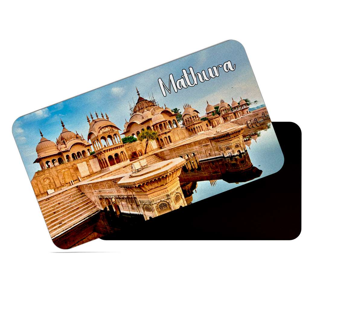 dhcrafts Multicolor Uttar Pradesh Mathura Design Rectangular Rubber Matte Finish Fridge Magnet / Magnetic Card Pack of 1 (8.6cm x 5.4cm)